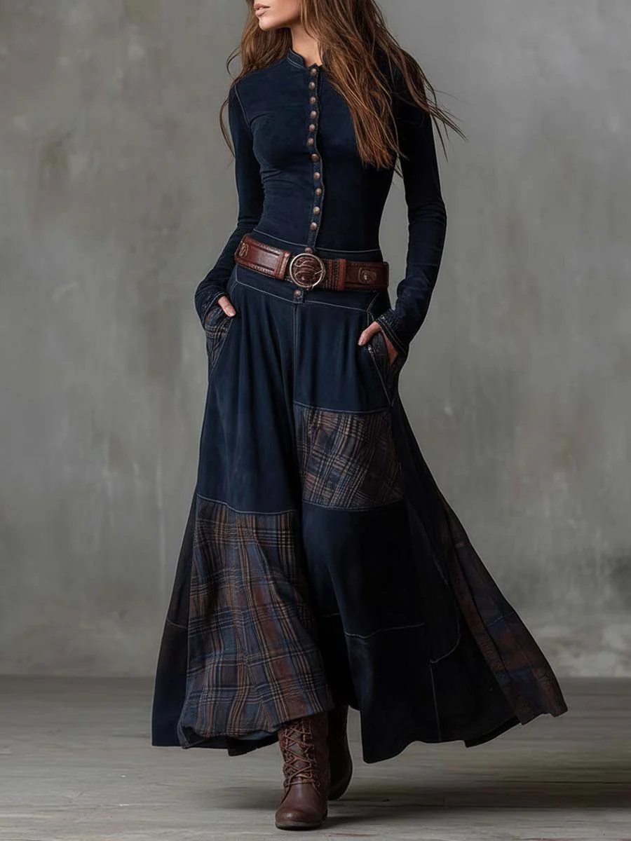 Élise | Maxikleid aus Wildleder-Optik mit Taillengürtel