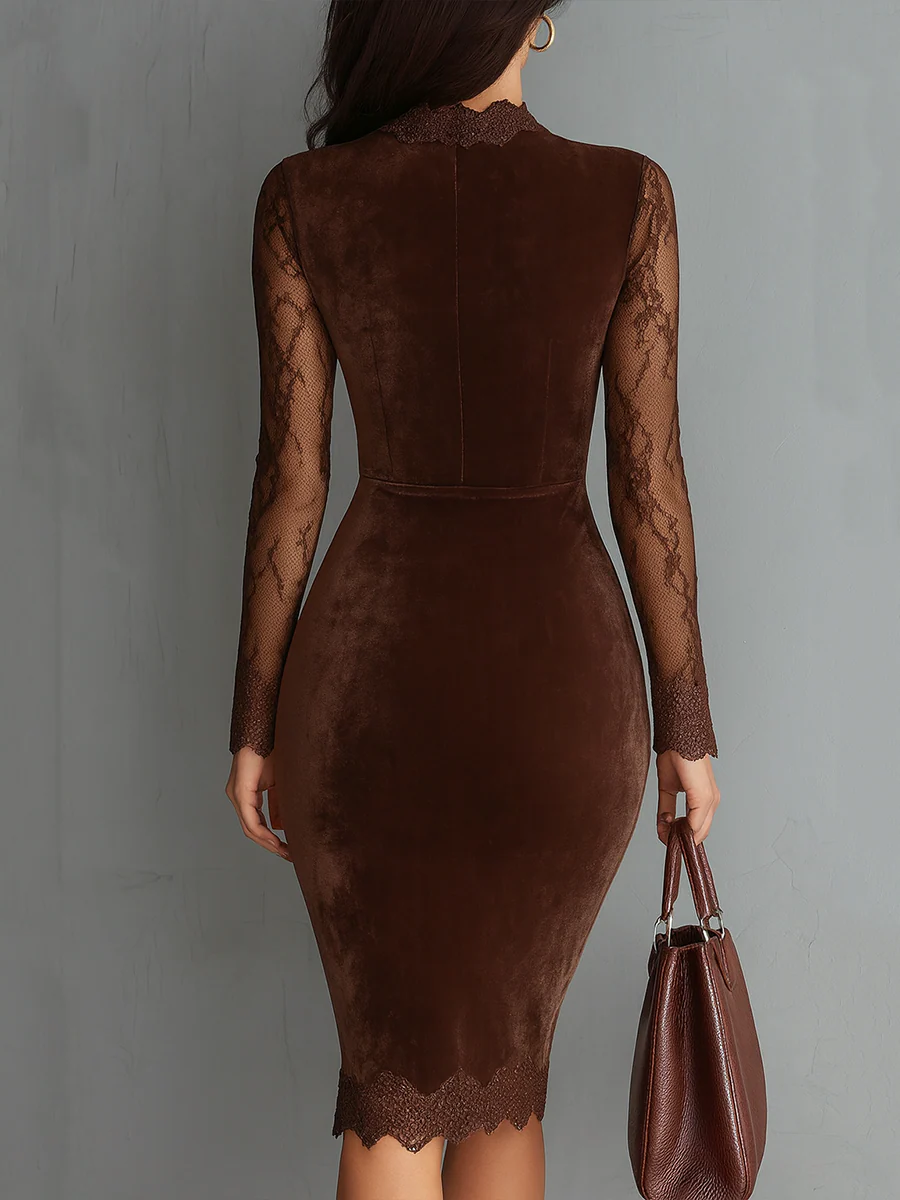 Aurelia™ | Velvet mini dress with lace sleeves