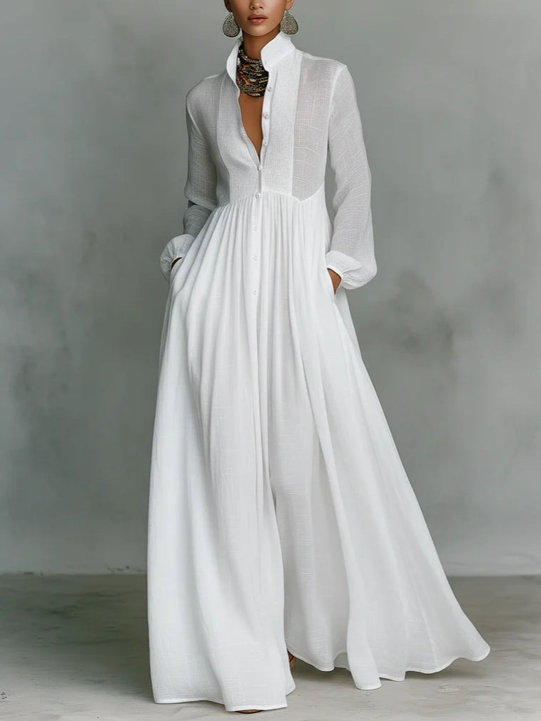 Léonie™ | Minimalistisches Maxi-Kleid mit Stehkragen