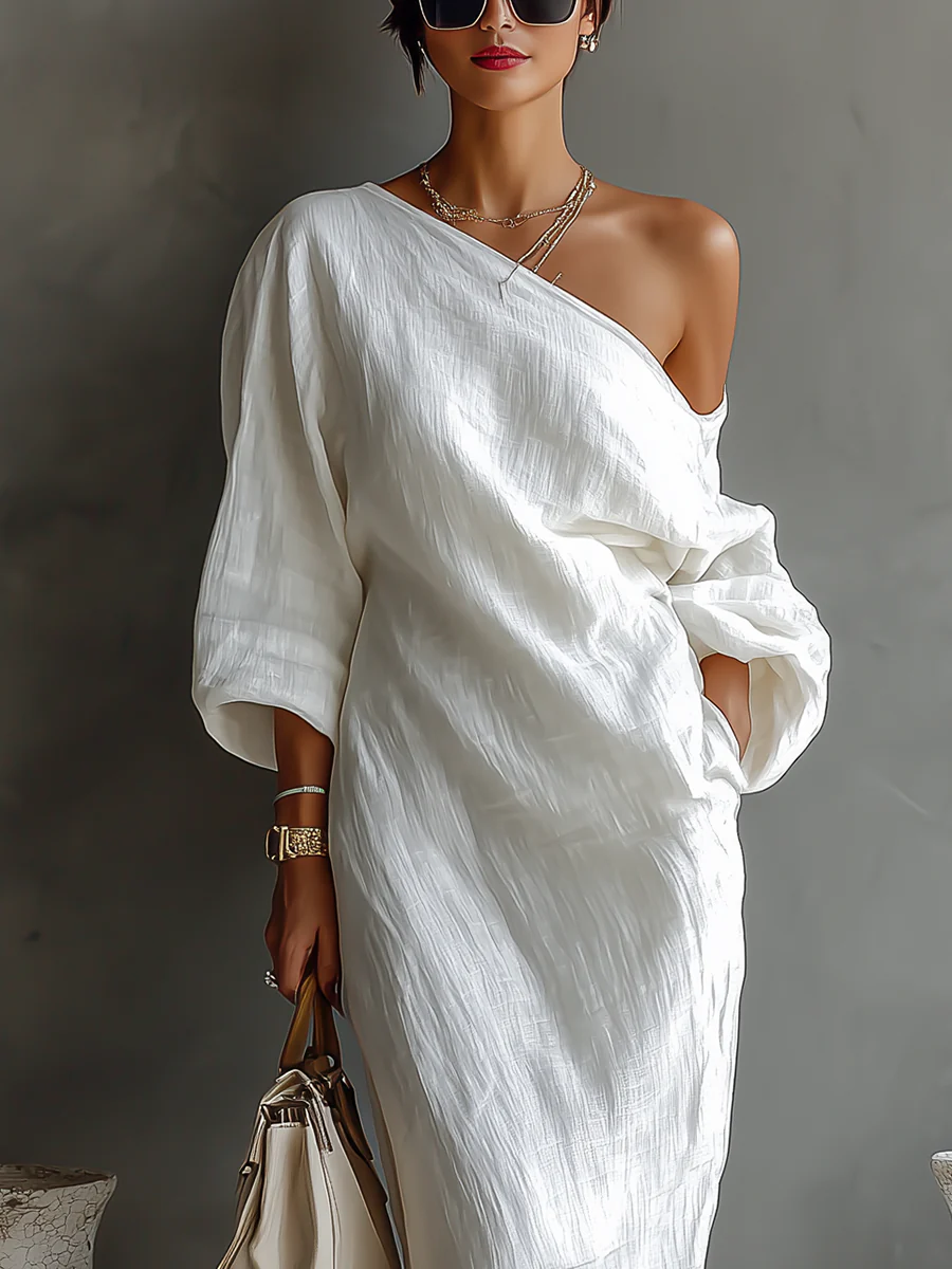 Elise™ | Elegant white off-the-shoulder maxi dress