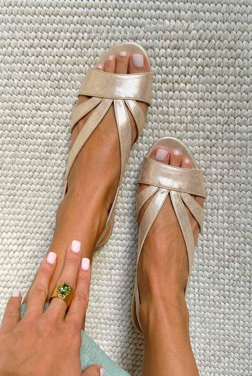 Glänzende Slingback-Sandalen mit offenem Zehenbereich und niedrigem Absatz – Vorbestellung