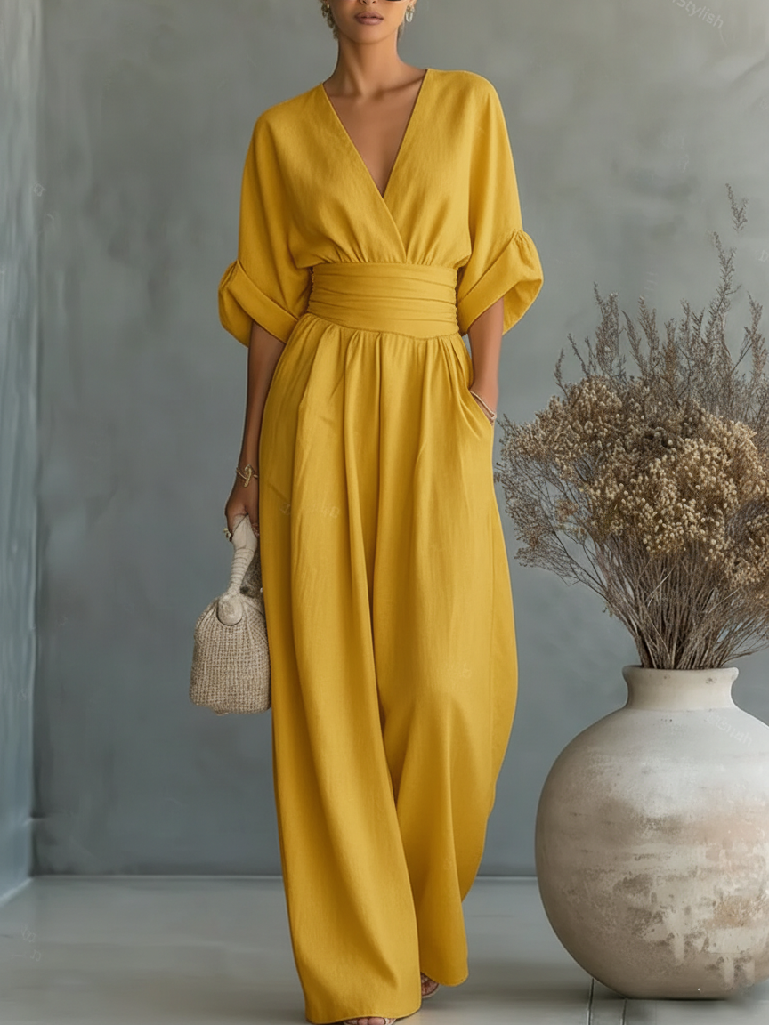 Eleganter V-Ausschnitt Hochtaillierter Overall