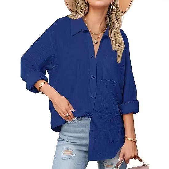 Women's classic linen shirt with button details