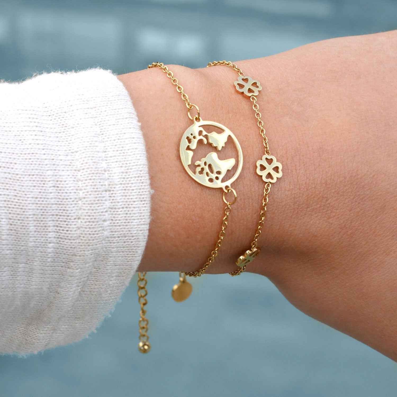 Bundle: BonnyBliss clover leaf necklace + gold bracelet