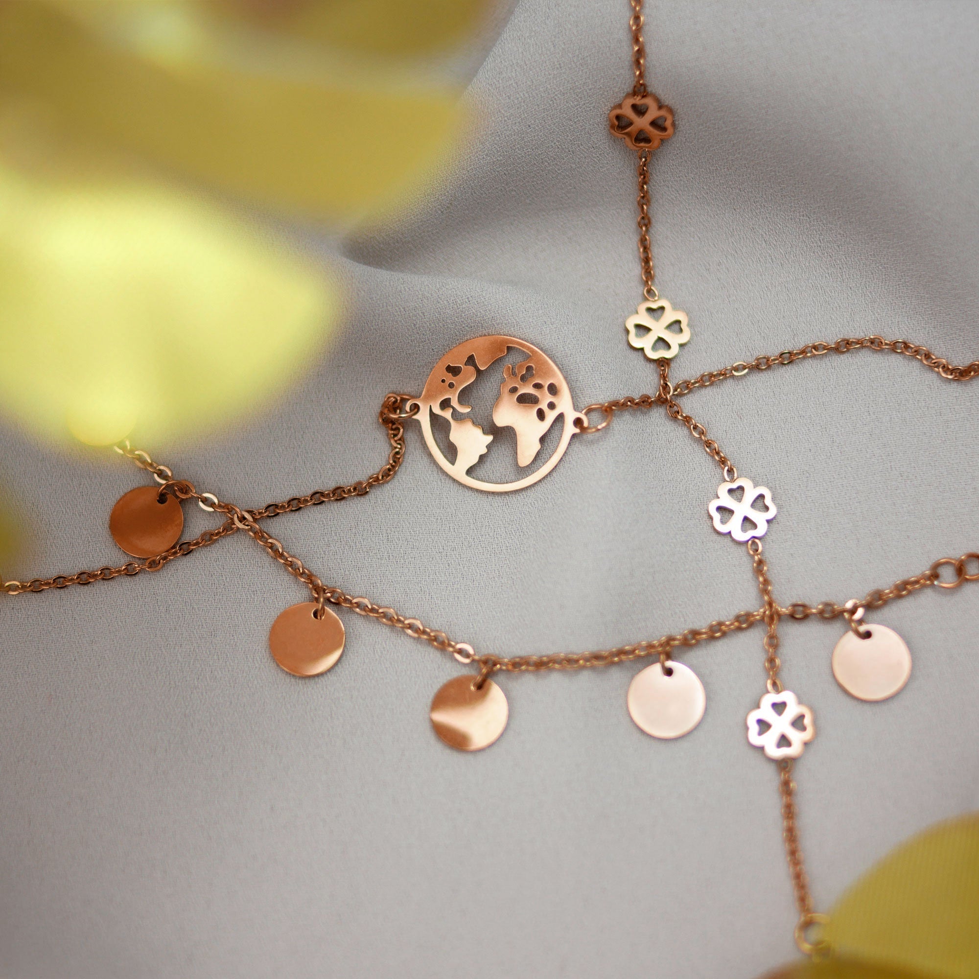 Bundle: BonnyBliss Kleeblatt Kette + Armband Roségold