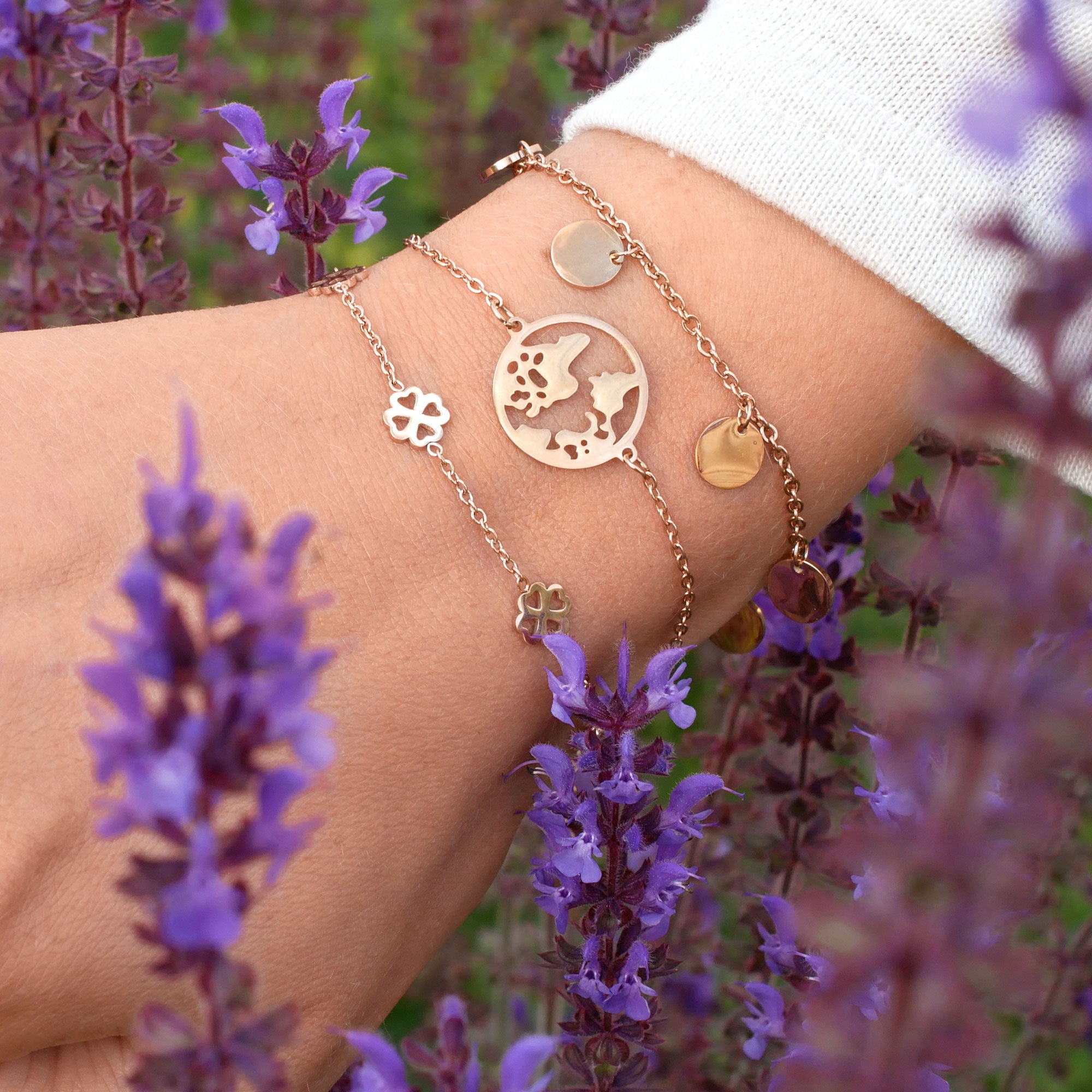 Bundle: BonnyBliss Kleeblatt Kette + Armband Roségold