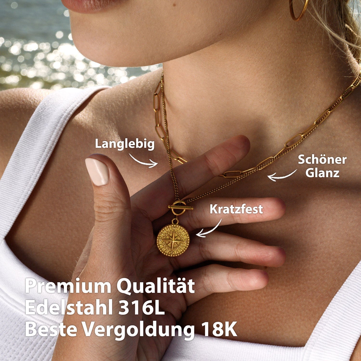 BonnyCompass necklace with compass pendant gold