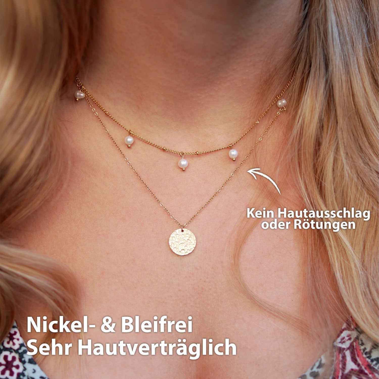 BonnyOcean Kette Gold mit echten Süßwasserperlen