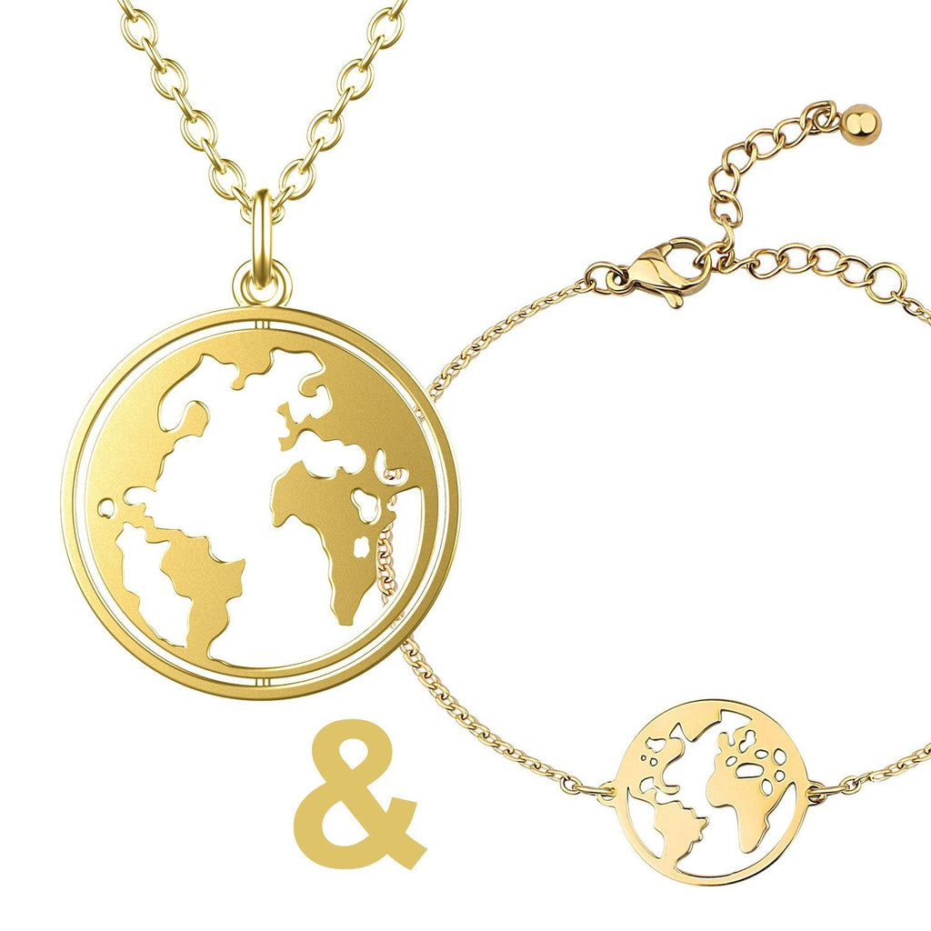 Bundle: BonnyWorld Weltkugel Kette + Armband Gold