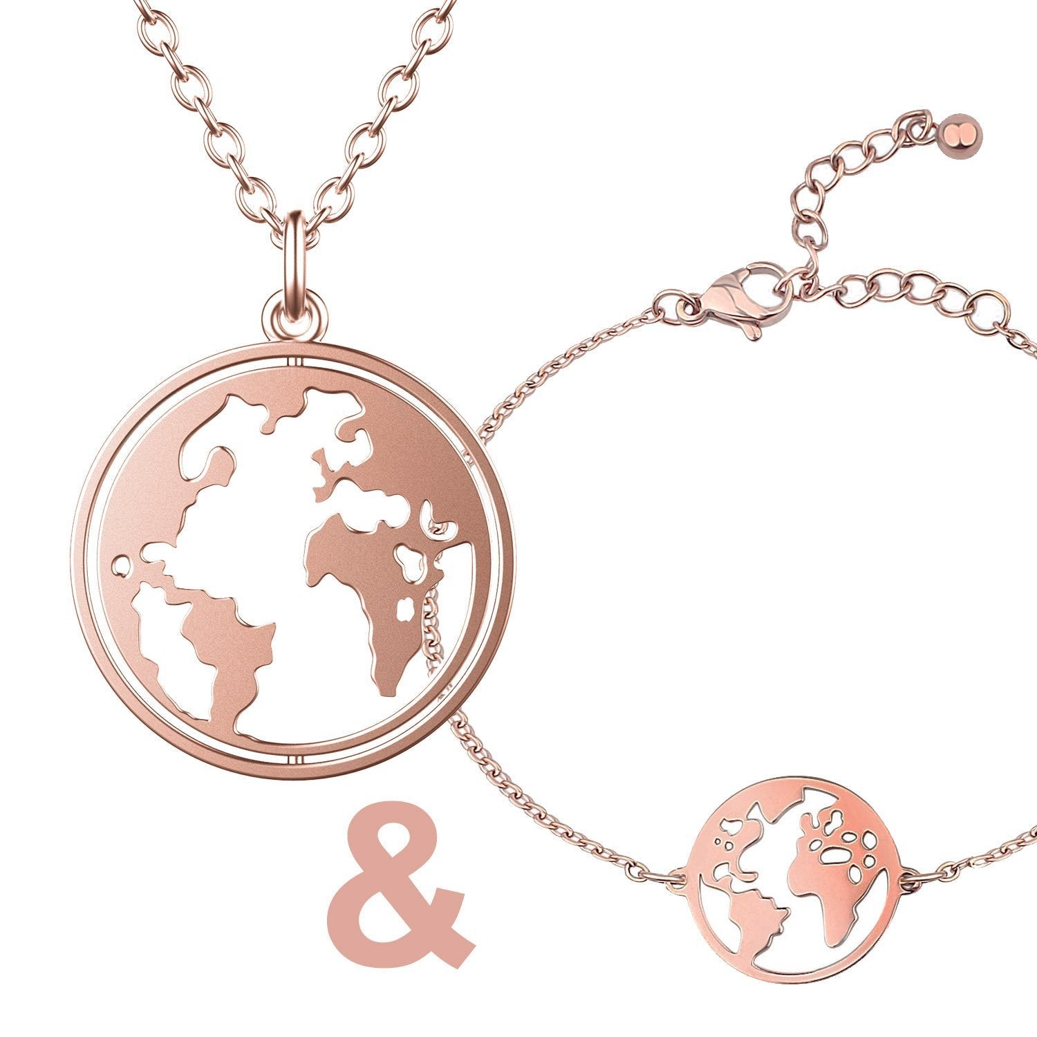 Bundle: BonnyWorld globe necklace + rose gold bracelet