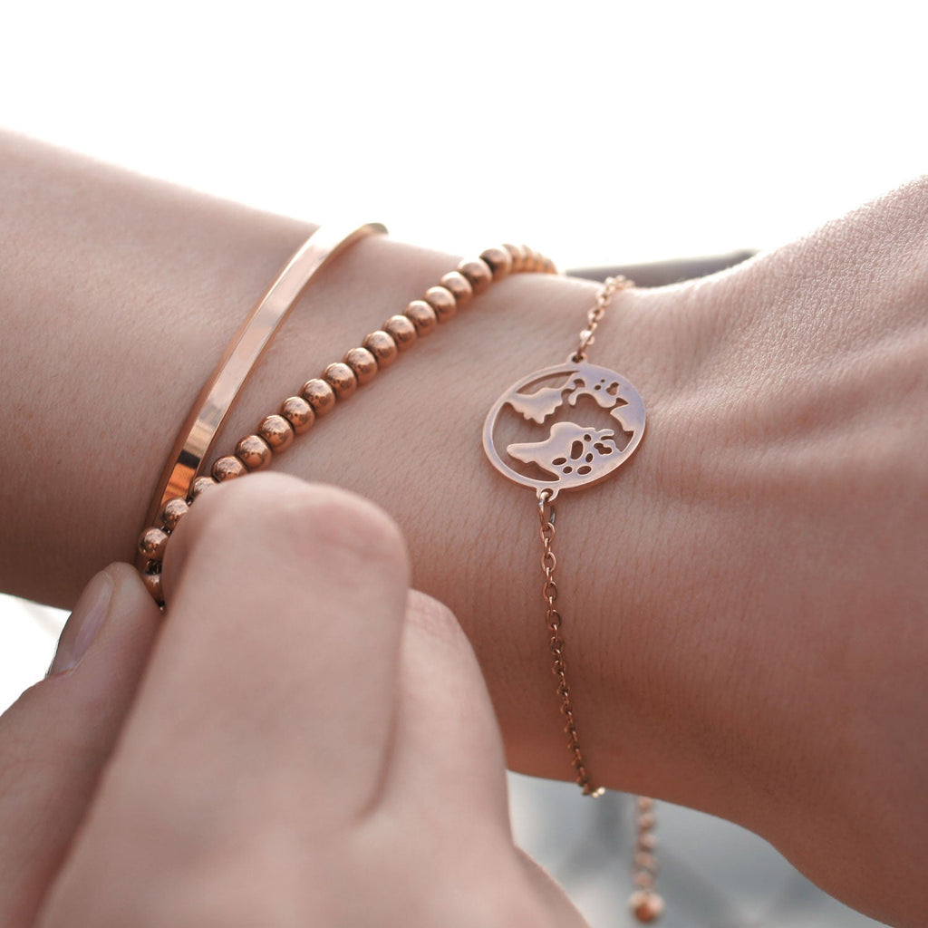 Bundle: BonnyWorld globe necklace + rose gold bracelet