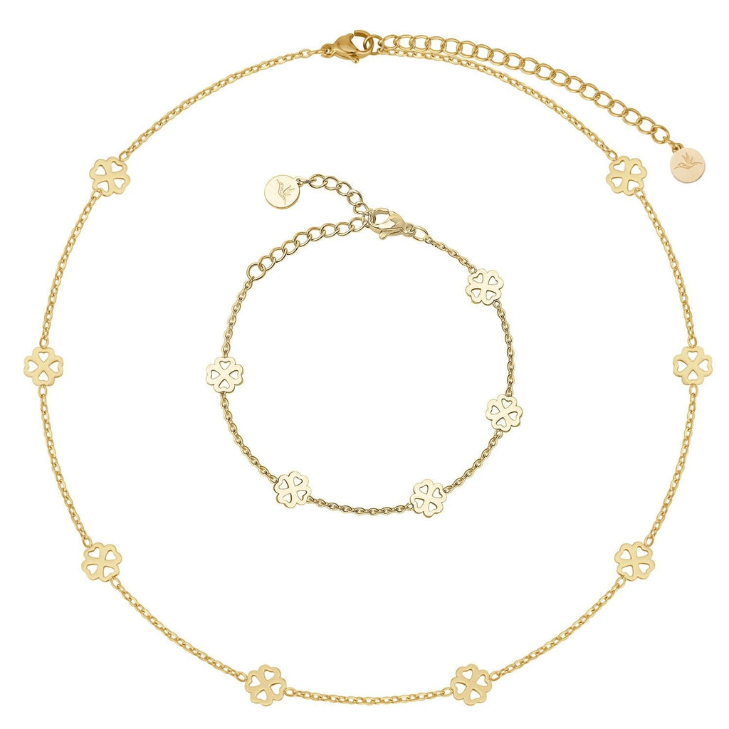 Bundle: BonnyBliss clover leaf necklace + gold bracelet