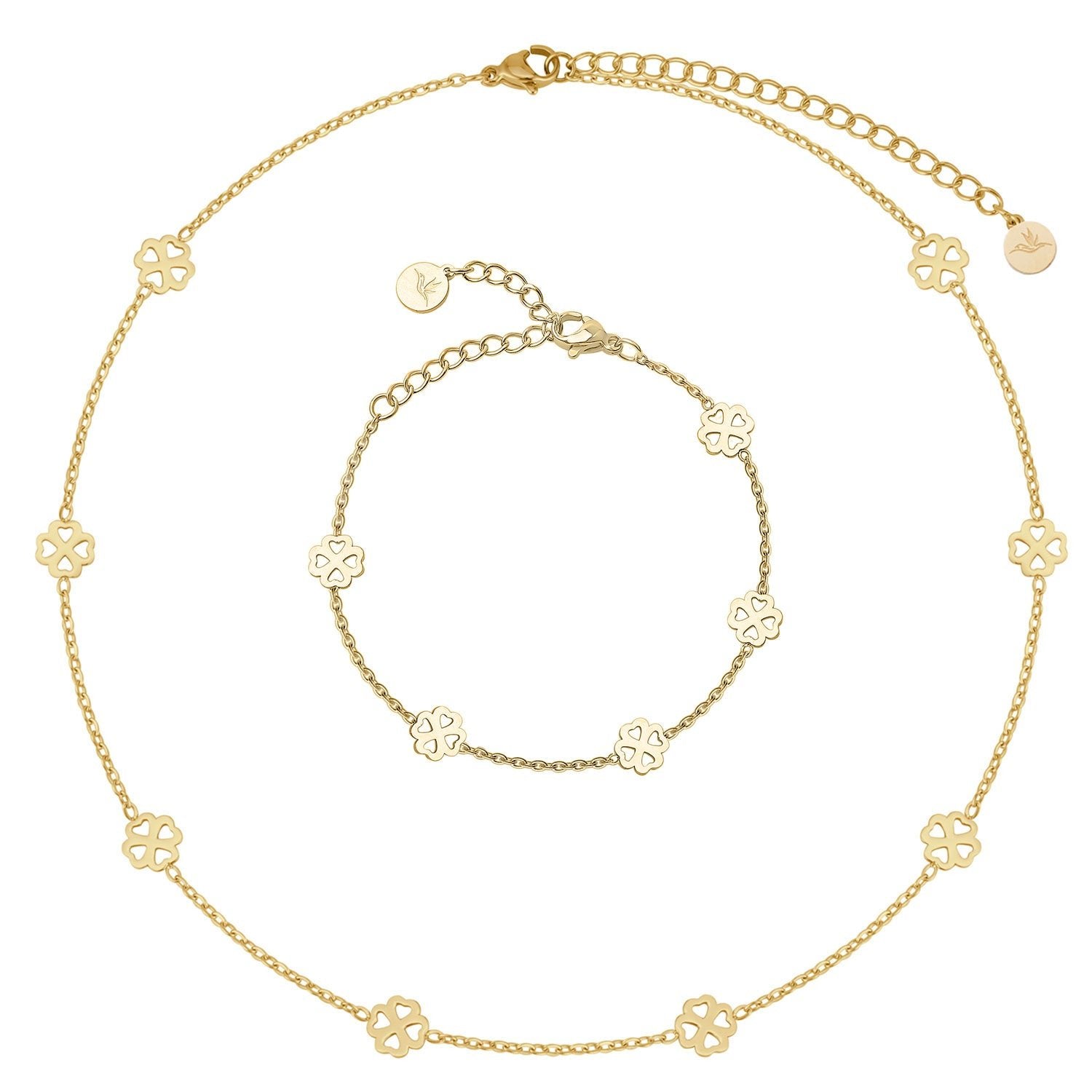 Bundle: BonnyBliss clover leaf necklace + gold bracelet