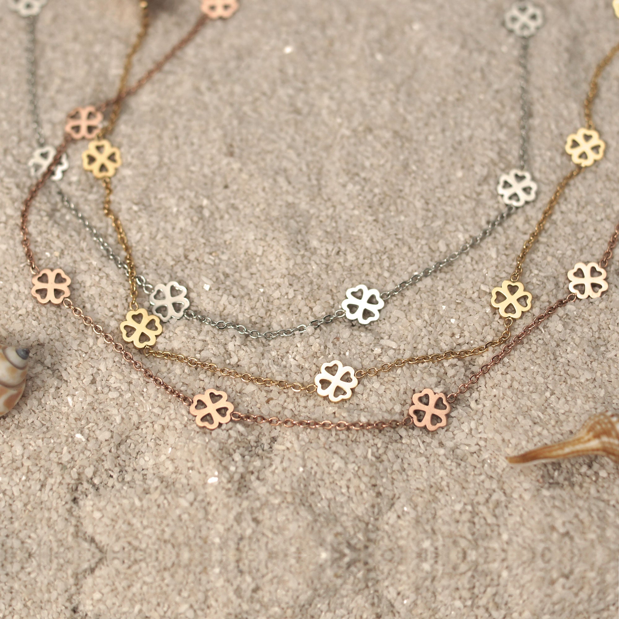 Bundle: BonnyBliss Kleeblatt Kette + Armband Roségold