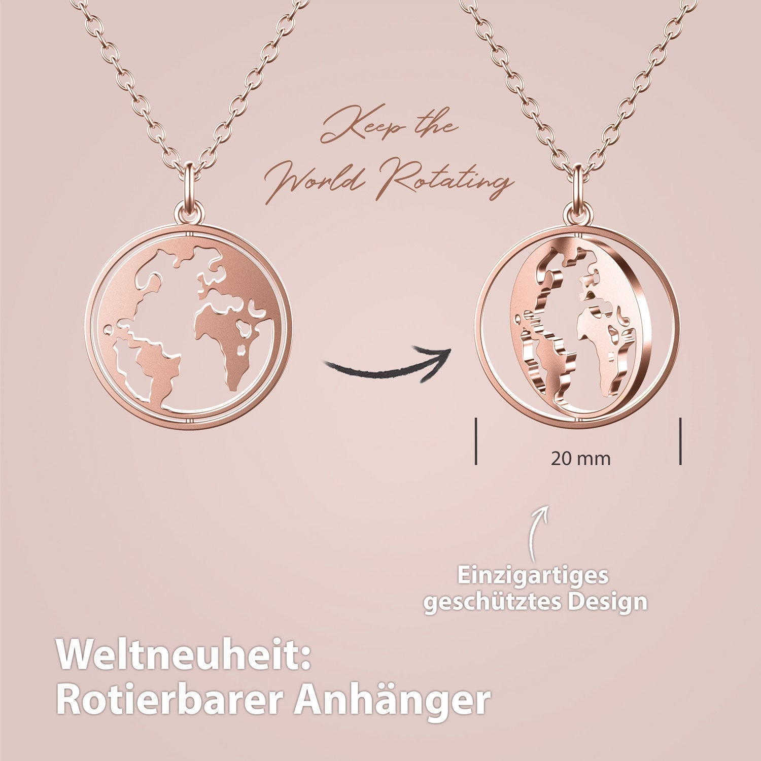 Bundle: BonnyWorld globe necklace + rose gold bracelet