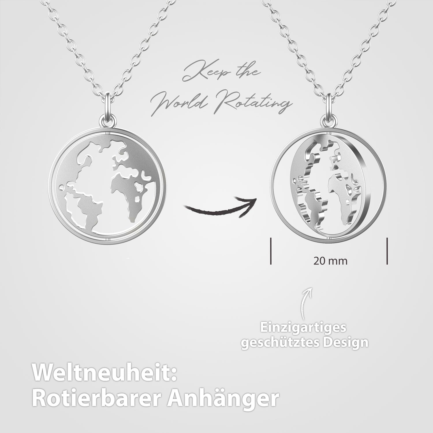 Bundle: BonnyWorld Weltkugel Kette + Armband Silber