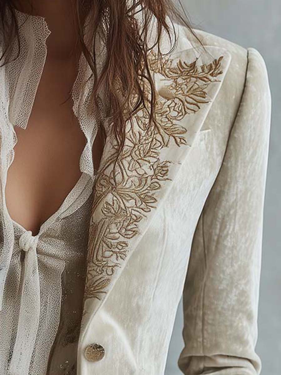 Constance | Embroidered Ivory Blazer