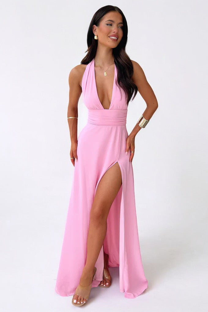 LILLI | Elegantes Neckholder-Maxikleid mit Hohem Schlitz