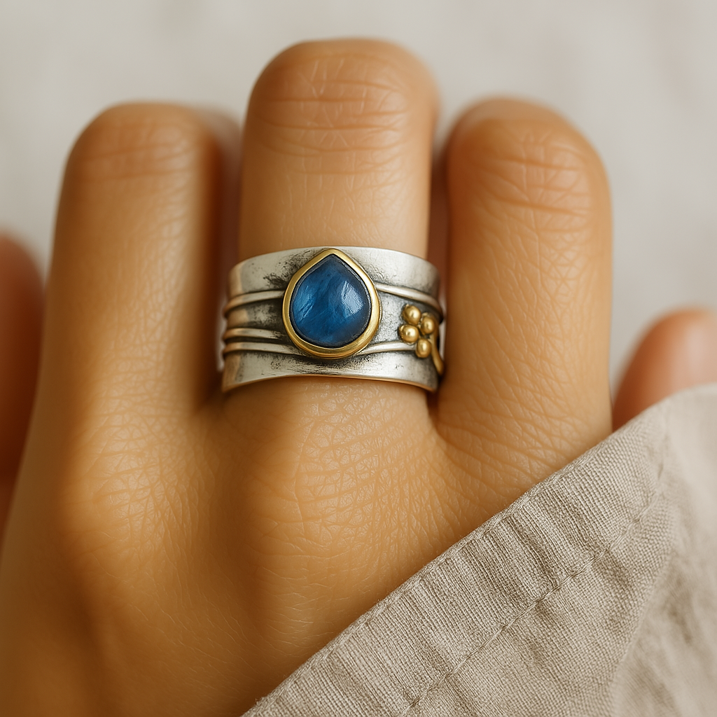 Vintage Blauer Saphir Ring aus Vergoldetem Silber