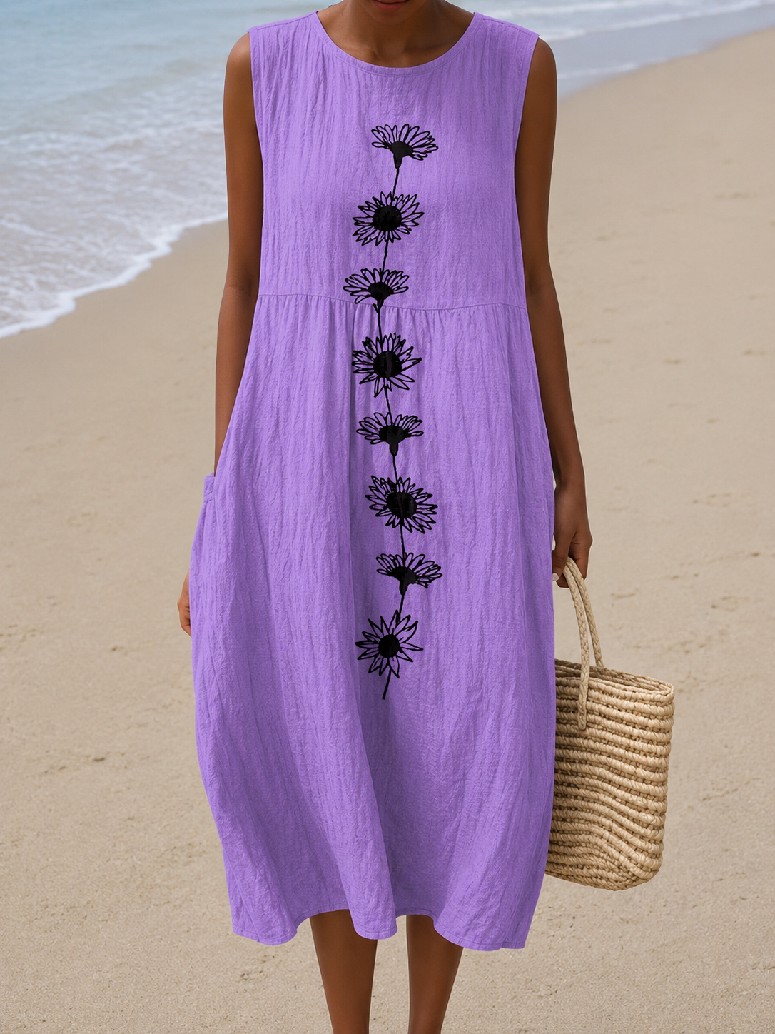 Violettblüten Midi Kleid