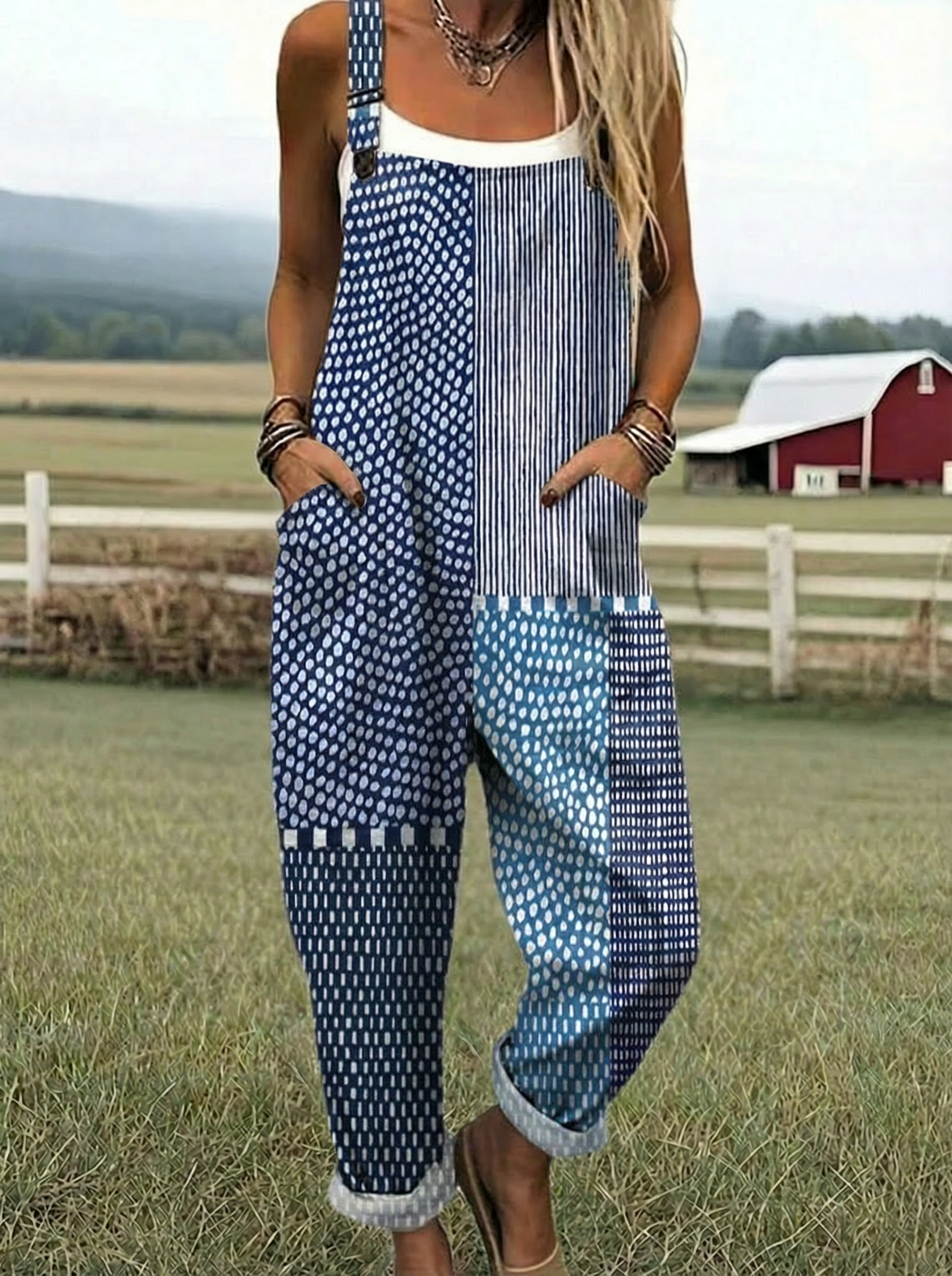 Paige | Tuta Patchwork Blue