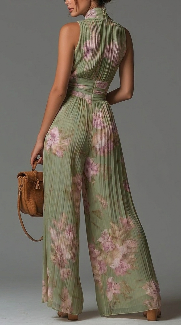 Zsófia Floral Pleated Chiffon Jumpsuit