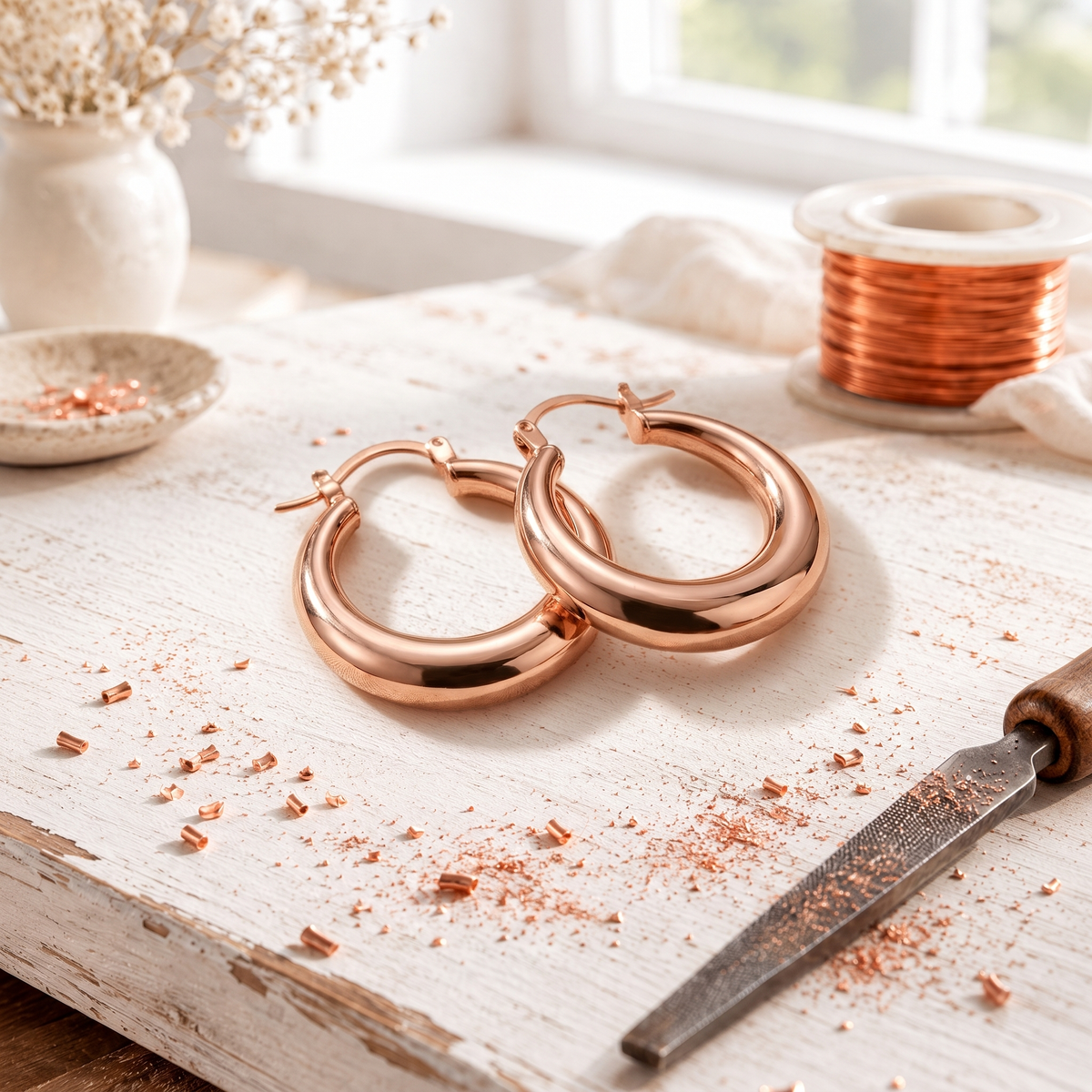 Boucles d'Oreilles Créoles en Cuivre Elara