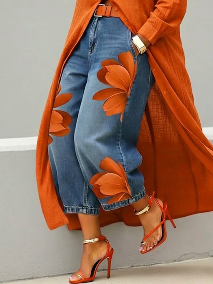 Red floral set: jeans and shirt 🌼
