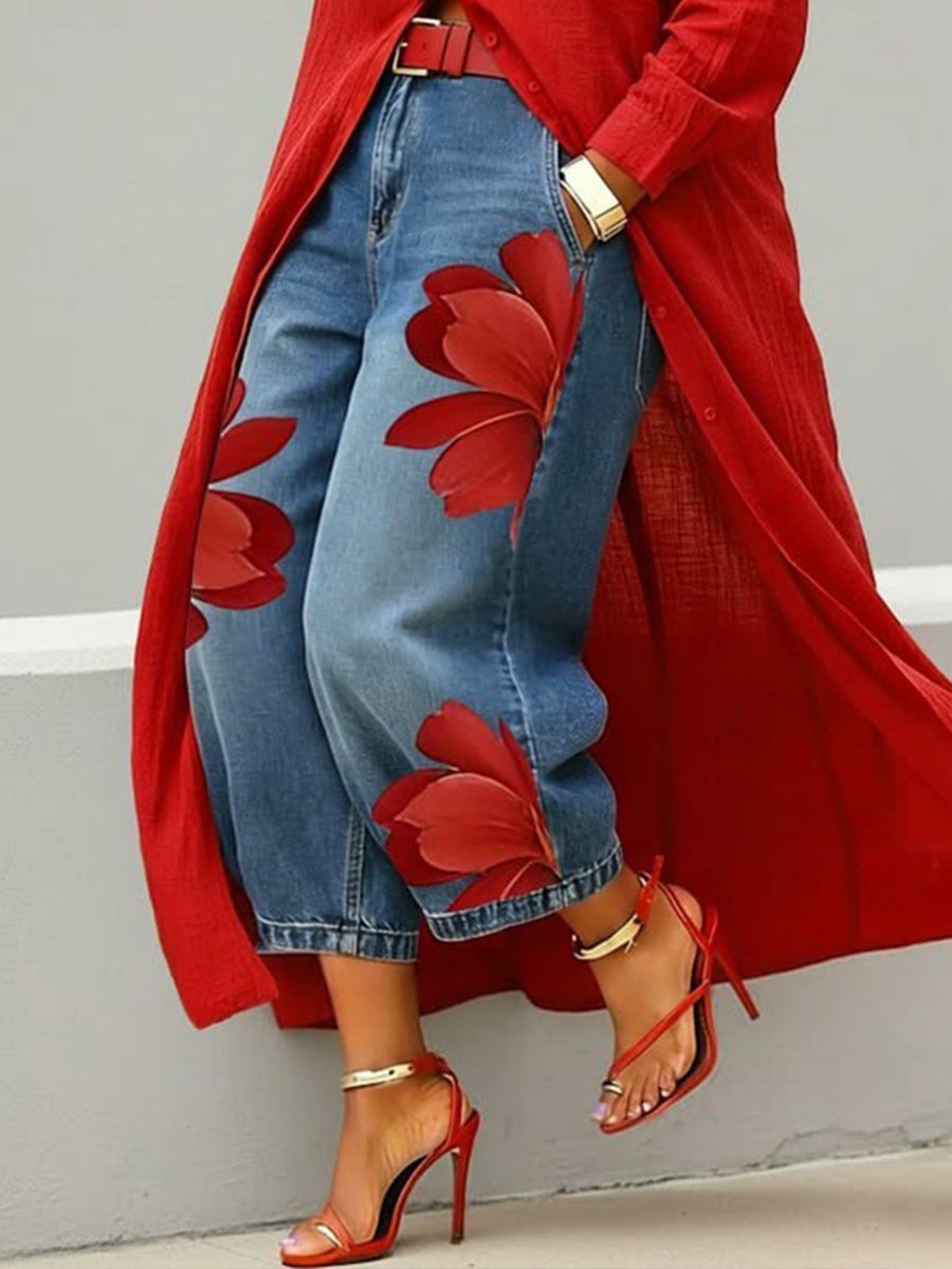 Red floral set: jeans and shirt 🌼