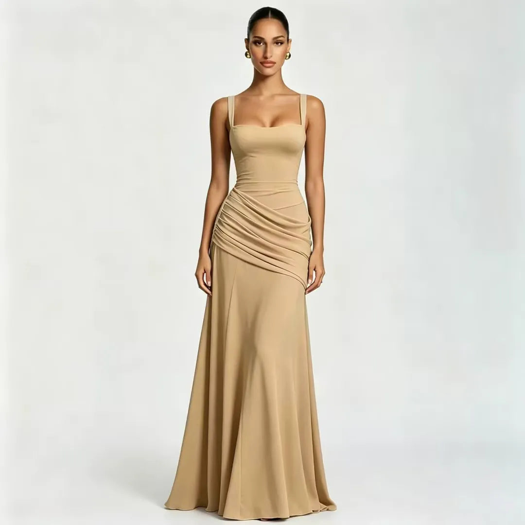 ENIE | Maxikleid mit gerafftem, eckigem Dekolleté