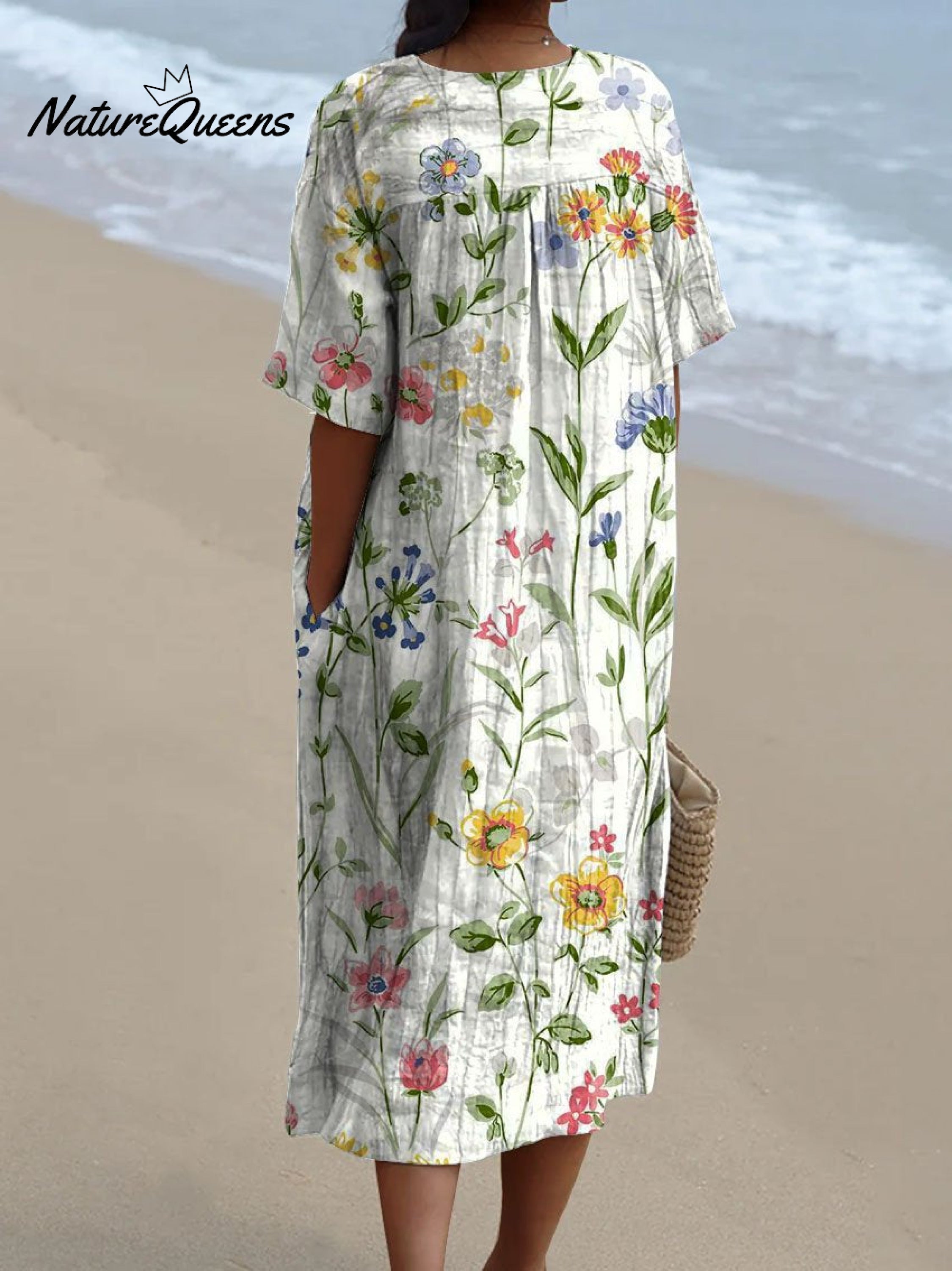Damen Vintage Blumen Casual Fließendes Kleid