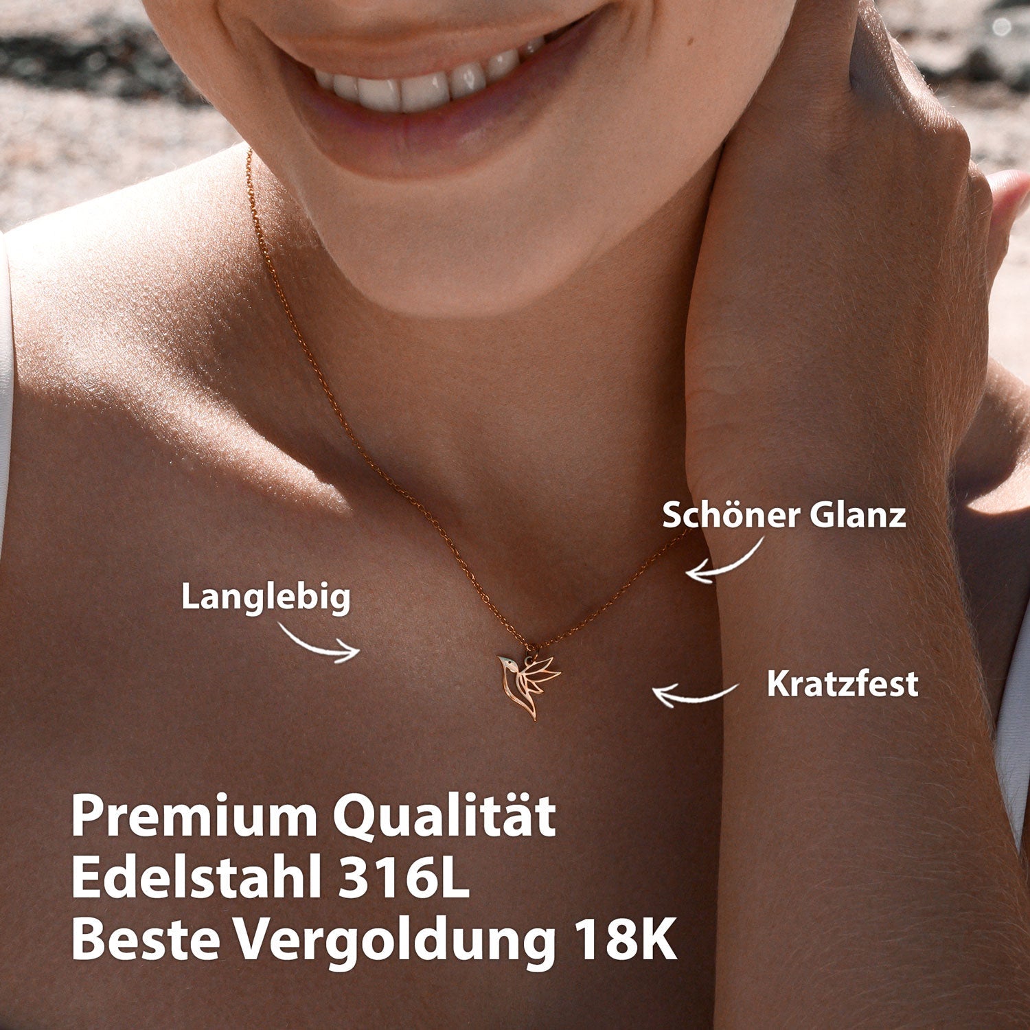 BonnyColibri necklace hummingbird rose gold