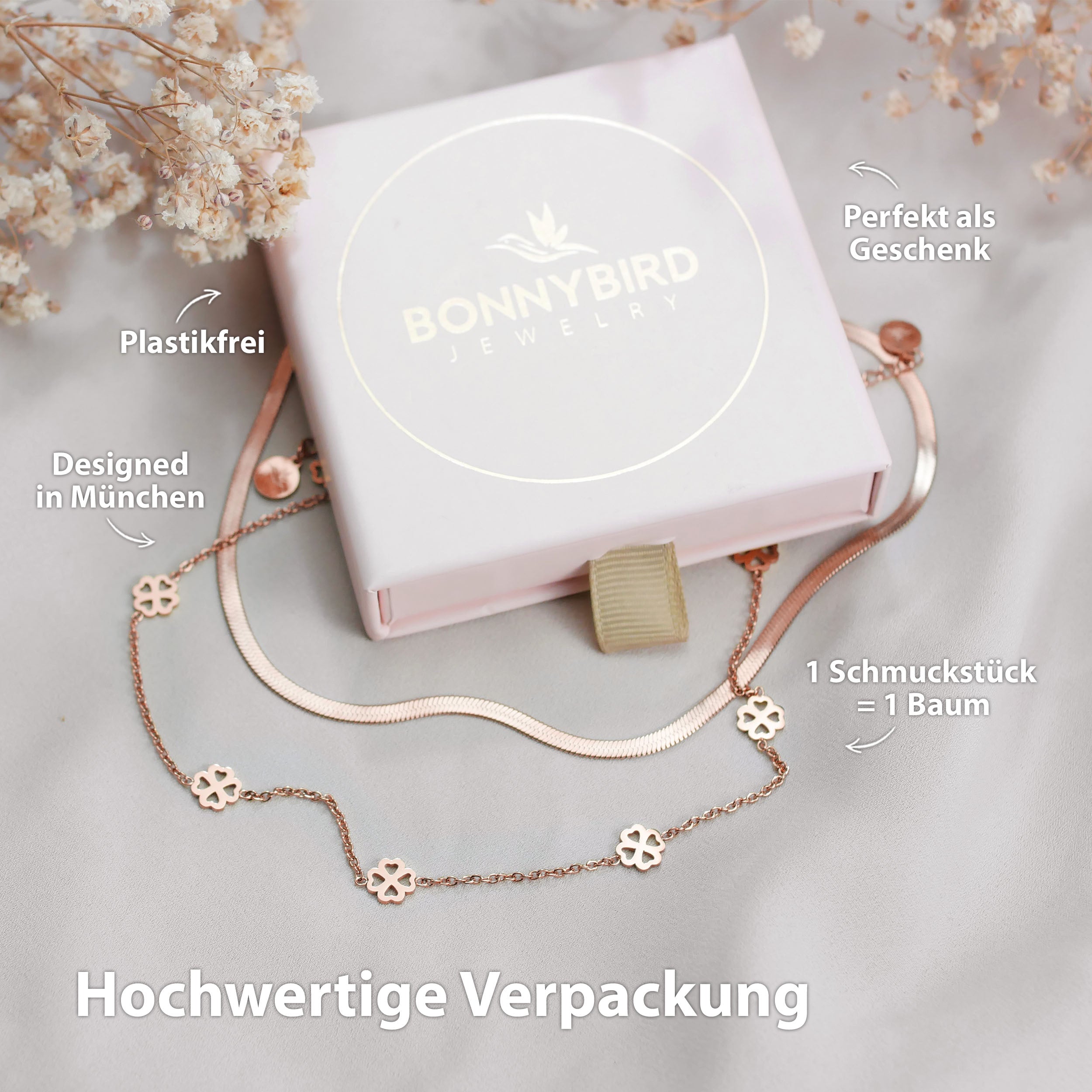BonnyBliss Kette Kleeblatt Rose