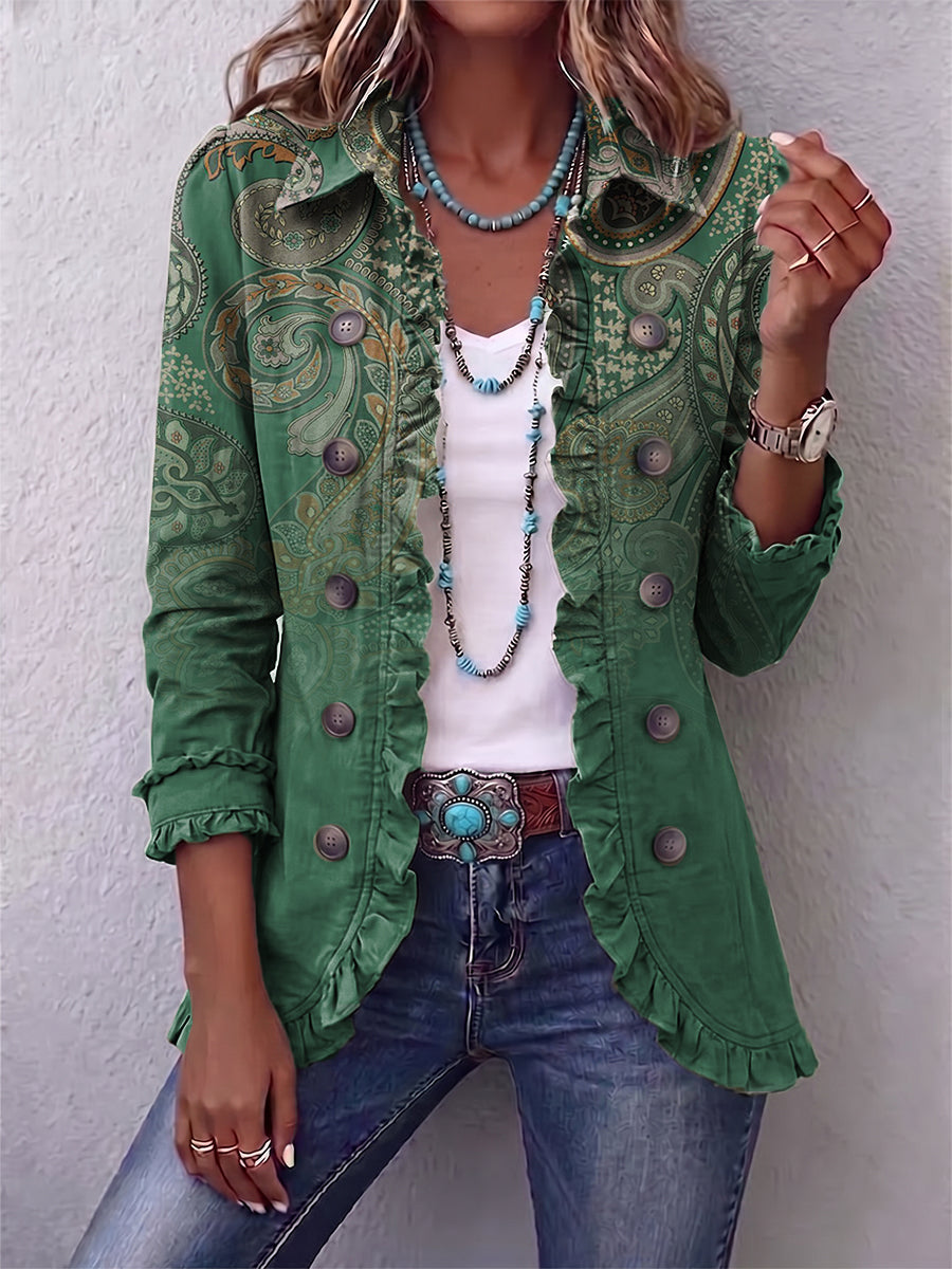 Jacinta | Grüne Kaschmirjacke mit Rüschen