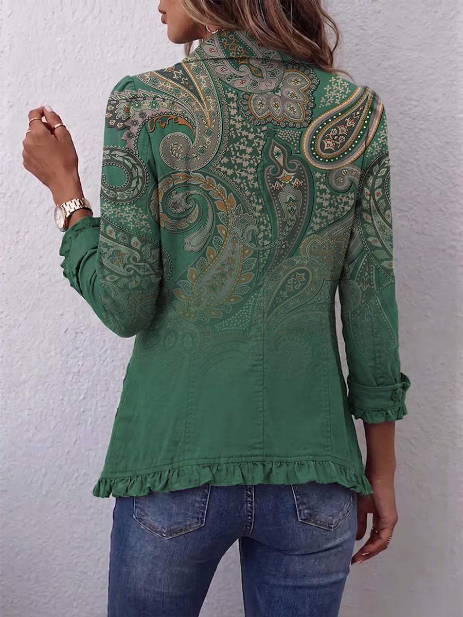 Jacinta | Grüne Kaschmirjacke mit Rüschen