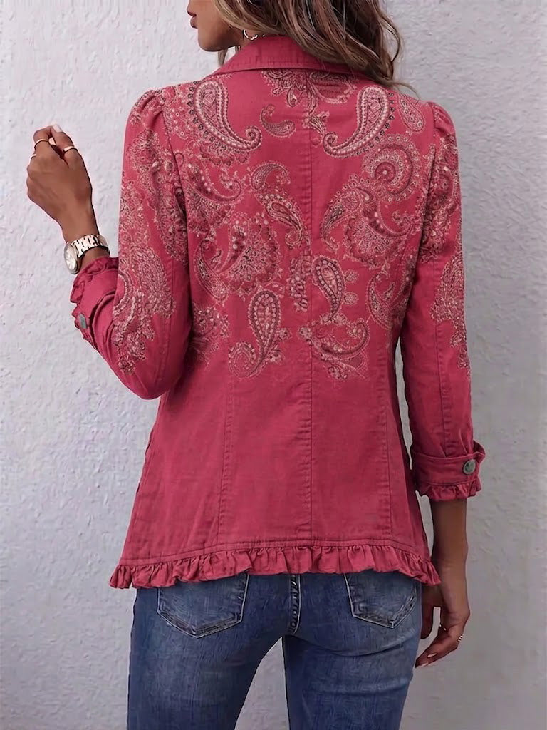Anbetung | Veste en cachemire rose avec des volants