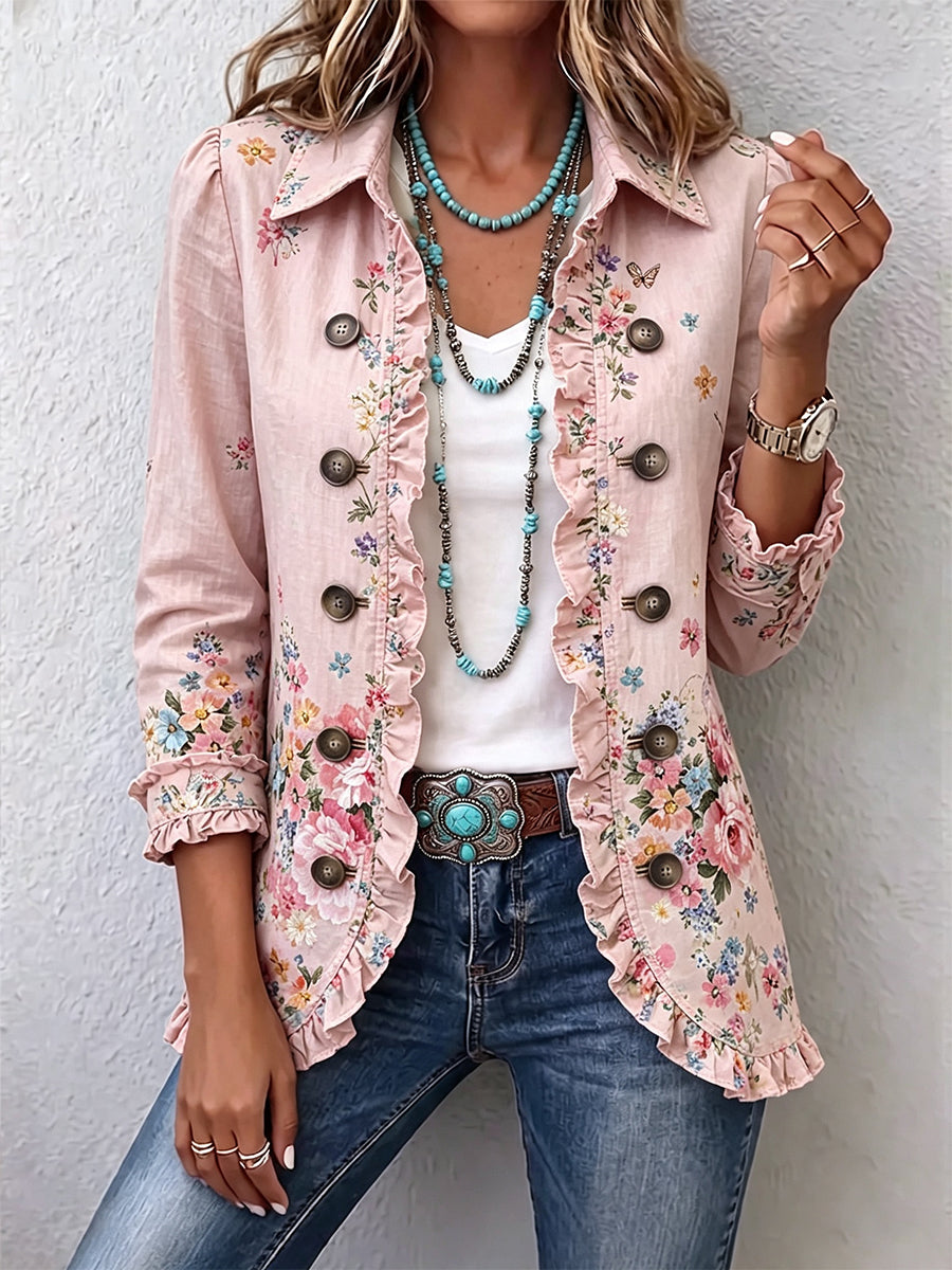 Araceli | Ruffled Floral Jacket with Buttons