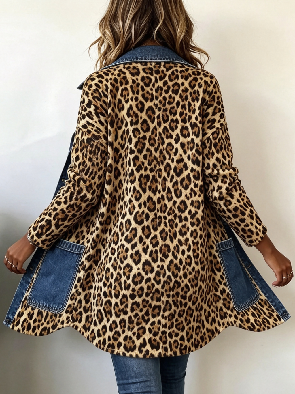 Lorena | Veste longue en denim à imprimé léopard