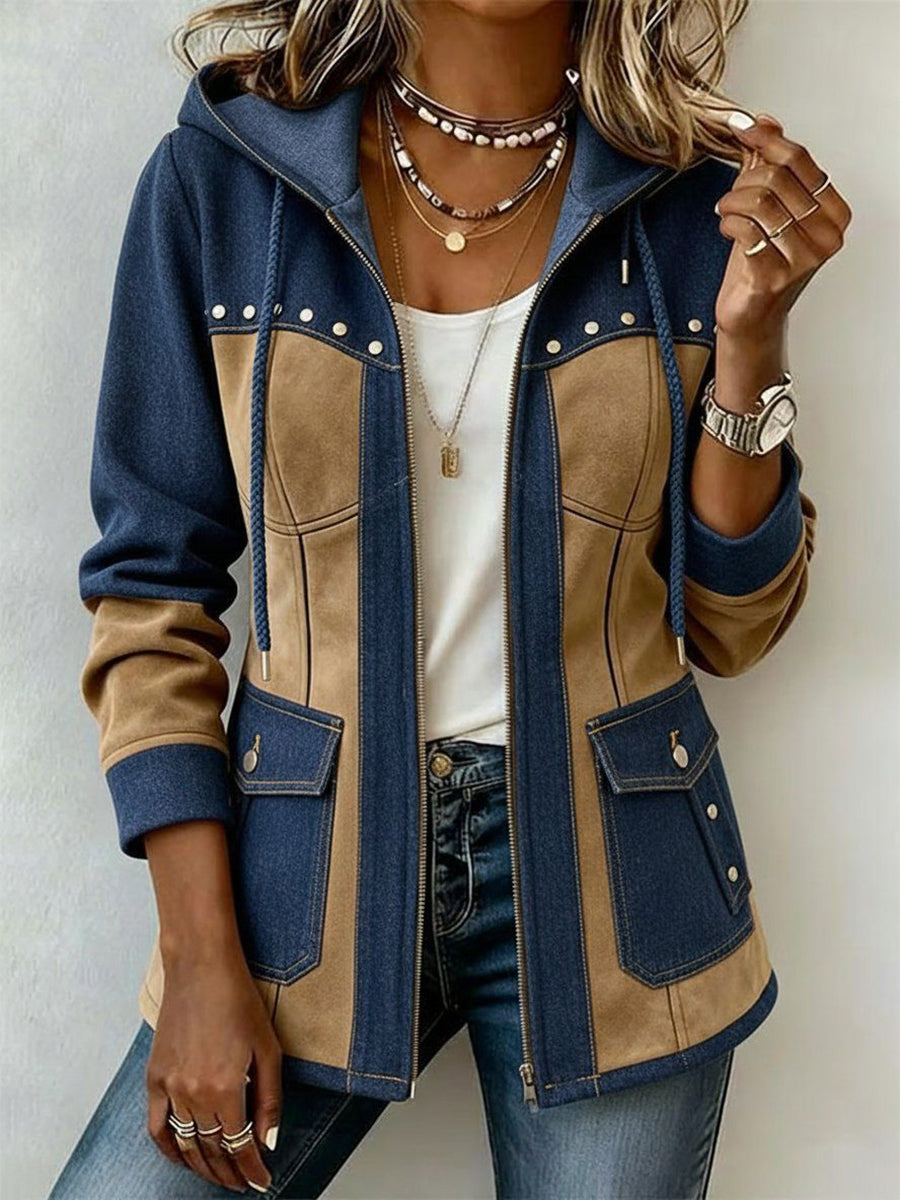 Adriana | Kapuzenjacke in Marineblau und Camel