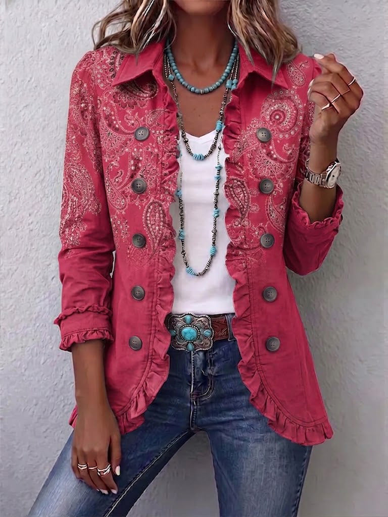 Anbetung | Veste en cachemire rose avec des volants