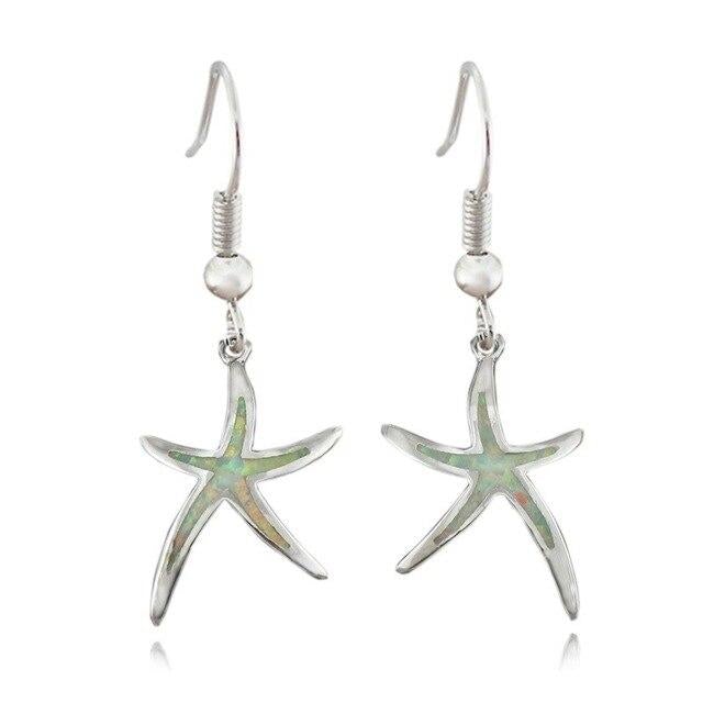 Boucles d'oreilles en opale et argent en forme d'étoile de mer