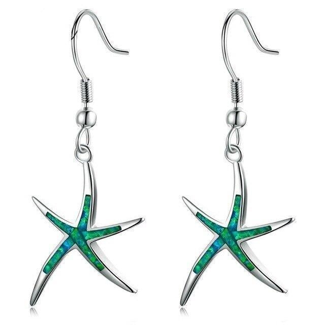 Boucles d'oreilles en opale et argent en forme d'étoile de mer