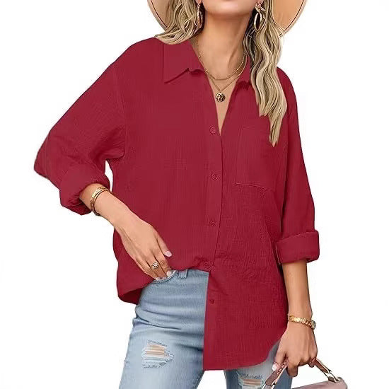 Women's classic linen shirt with button details