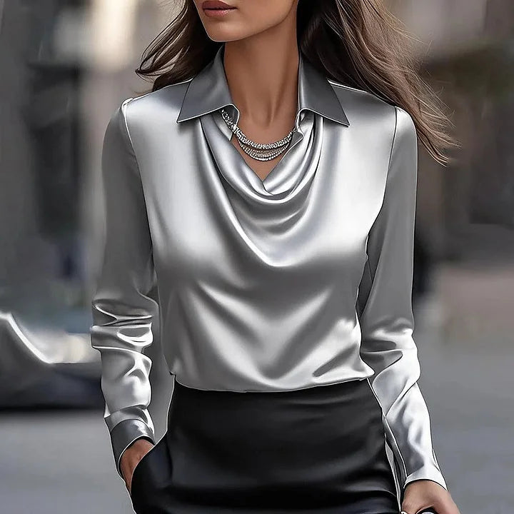 Milan Chic Satin Draped Blouse in Silky Finish