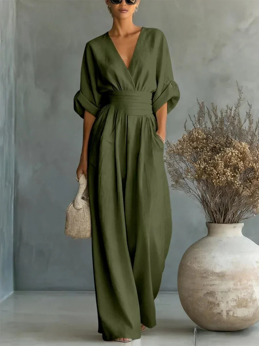Eleganter V-Ausschnitt Hochtaillierter Overall
