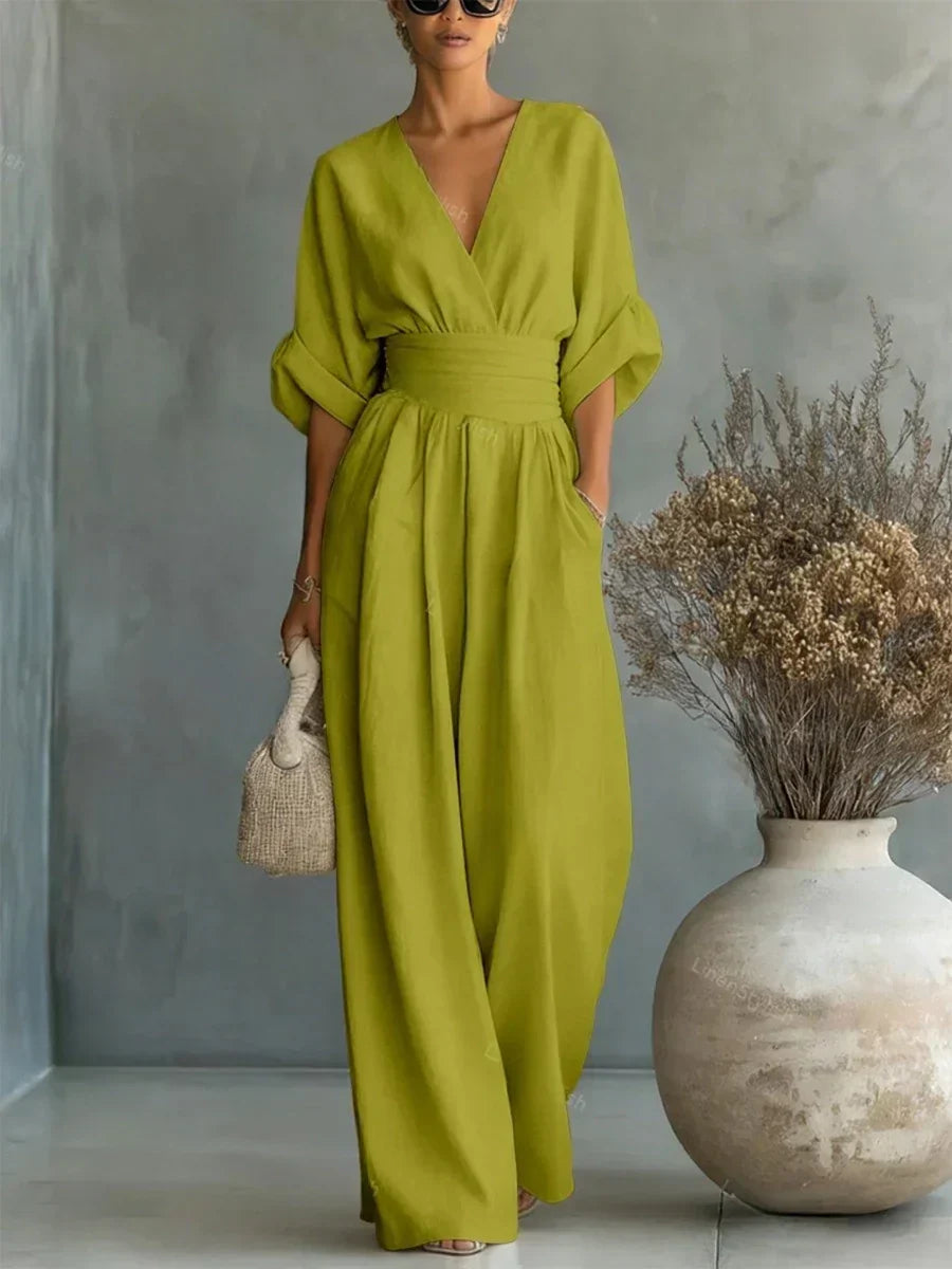 Maja | Eleganter V-Ausschnitt Hochtaillierter Overall