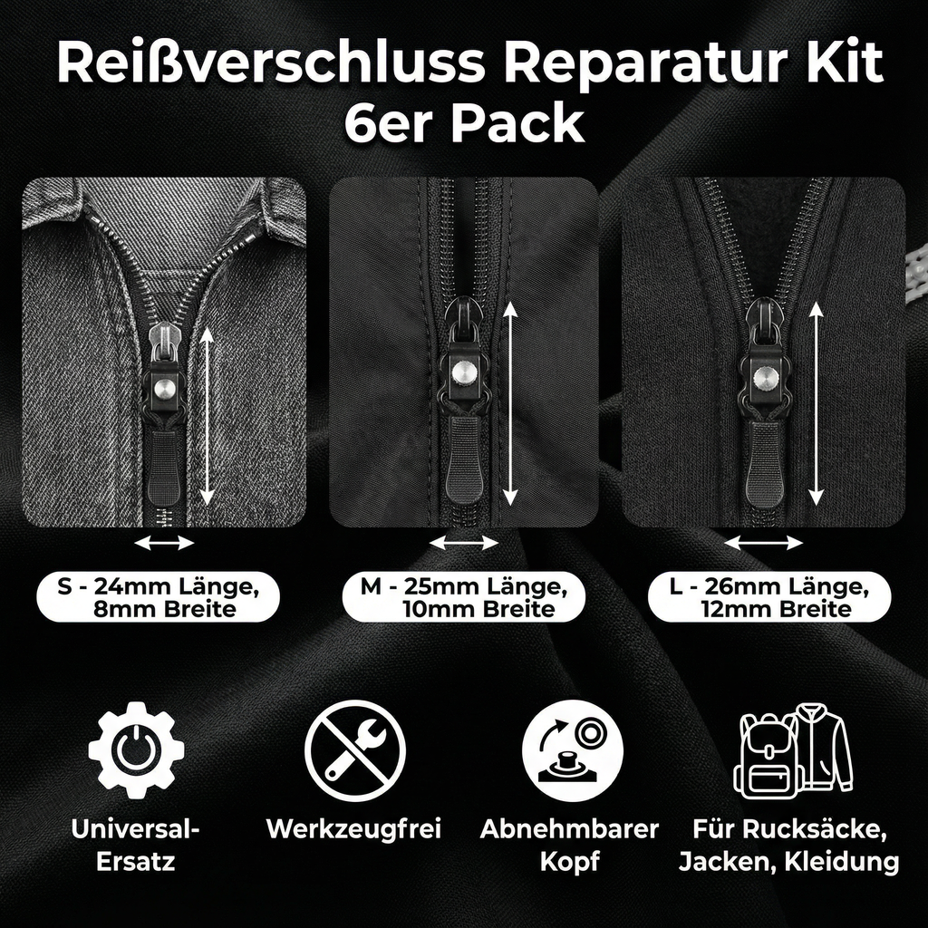 Zipper repair set, pack of 6