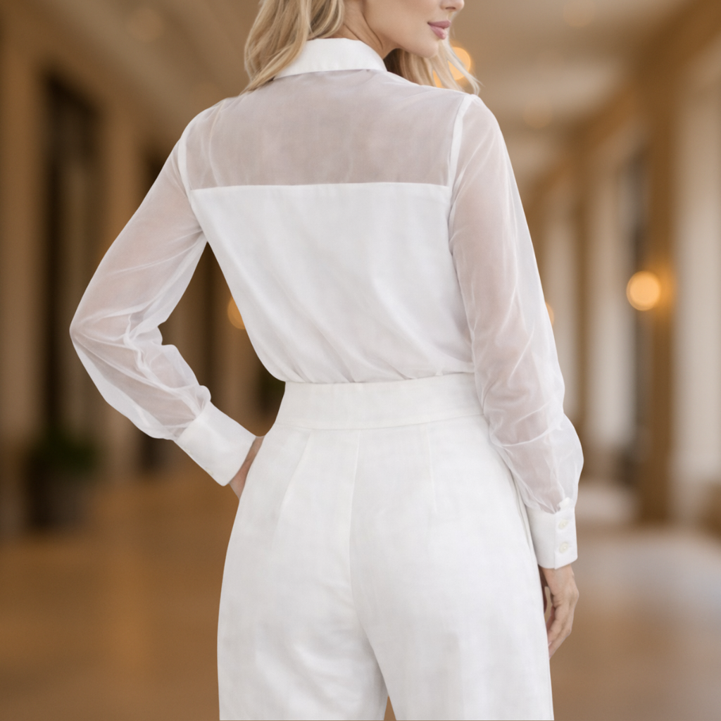 Transparent blouse with buttons for women in silhouette design